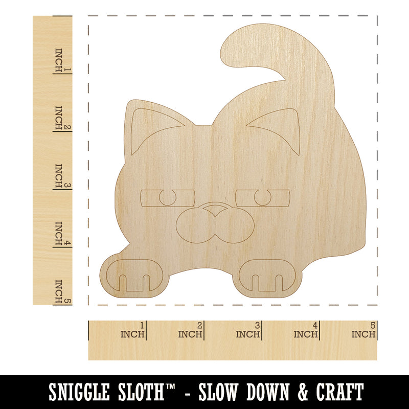 Round Cat Stretching Unfinished Wood Shape Piece Cutout for DIY Craft Projects