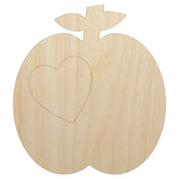 Apple with Heart Unfinished Wood Shape Piece Cutout for DIY Craft Projects