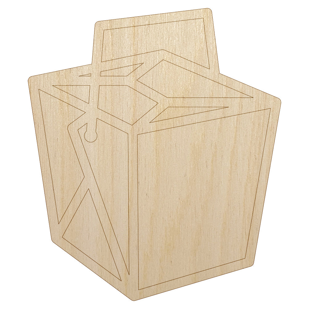 Chinese Food Take Out Box Closed Unfinished Wood Shape Piece Cutout for DIY Craft Projects