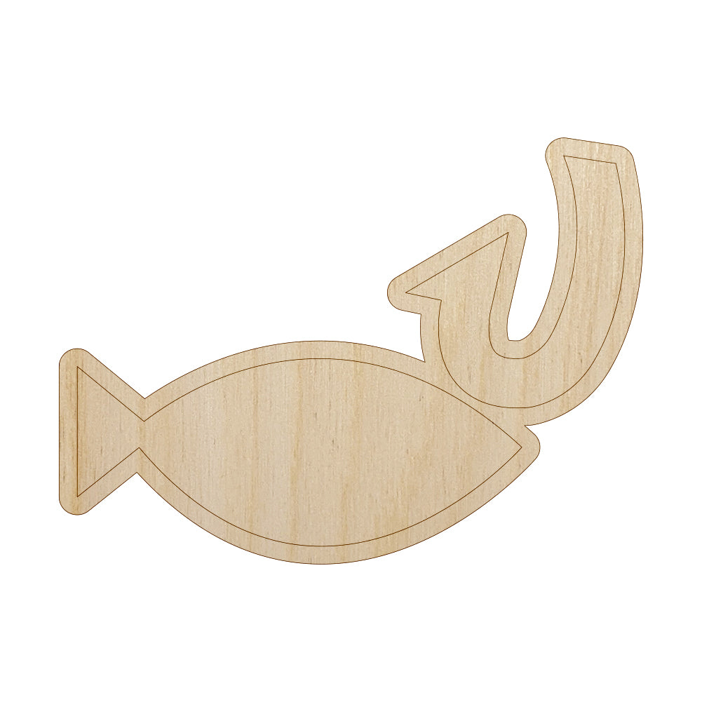 Fish and Hook Fishing Unfinished Wood Shape Piece Cutout for DIY Craft Projects