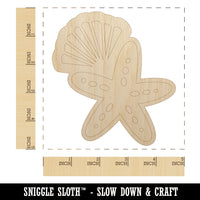 Starfish and Shell Beach Tropical Doodle Unfinished Wood Shape Piece Cutout for DIY Craft Projects