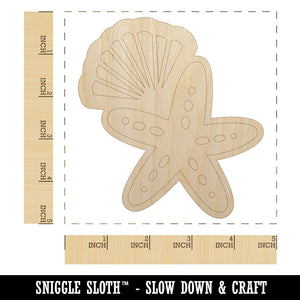 Starfish and Shell Beach Tropical Doodle Unfinished Wood Shape Piece Cutout for DIY Craft Projects