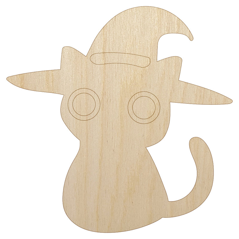 Black Cat with Witch Hat Halloween Unfinished Wood Shape Piece Cutout for DIY Craft Projects