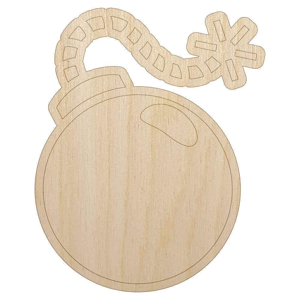 Cartoon Bomb with Fuse Unfinished Wood Shape Piece Cutout for DIY Craft Projects