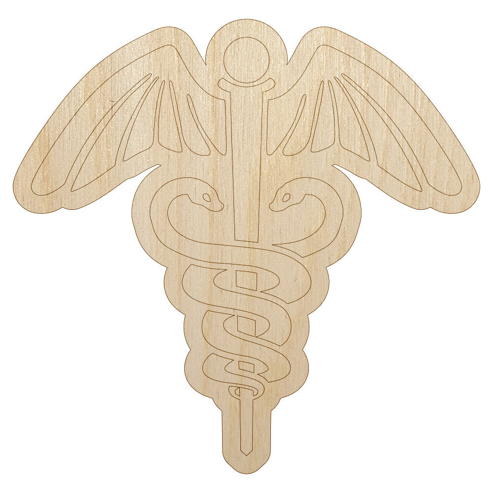 Caduceus Health Medical Symbol Unfinished Wood Shape Piece Cutout for DIY Craft Projects