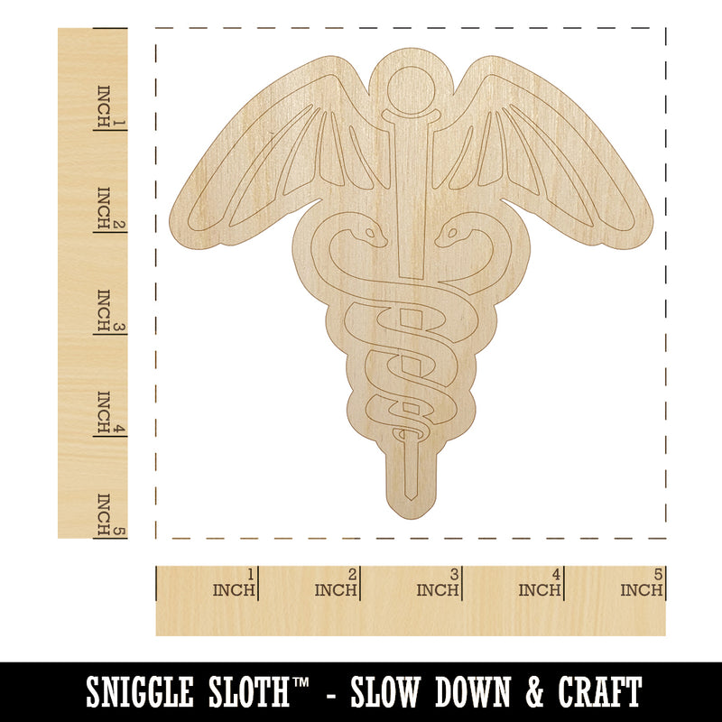 Caduceus Health Medical Symbol Unfinished Wood Shape Piece Cutout for DIY Craft Projects