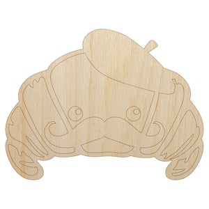 Cute Kawaii French Croissant with Beret and Mustache Unfinished Wood Shape Piece Cutout for DIY Craft Projects