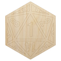 D20 20 Sided Gaming Gamer Dice Critical Fail Unfinished Wood Shape Piece Cutout for DIY Craft Projects
