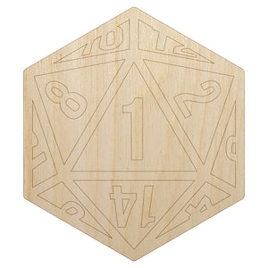 D20 20 Sided Gaming Gamer Dice Critical Fail Unfinished Wood Shape Piece Cutout for DIY Craft Projects