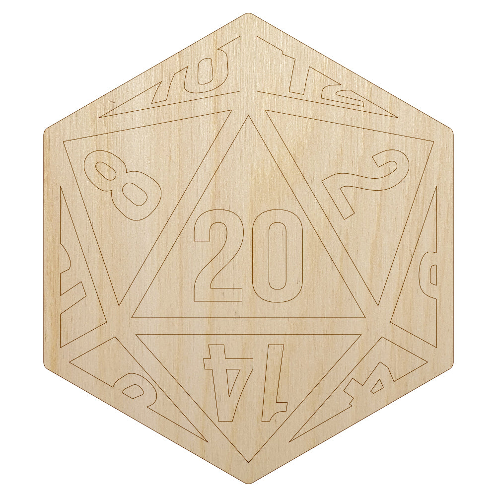 D20 20 Sided Gaming Gamer Dice Critical Role Unfinished Wood Shape Piece Cutout for DIY Craft Projects
