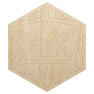 D20 20 Sided Gaming Gamer Dice Critical Role Unfinished Wood Shape Piece Cutout for DIY Craft Projects