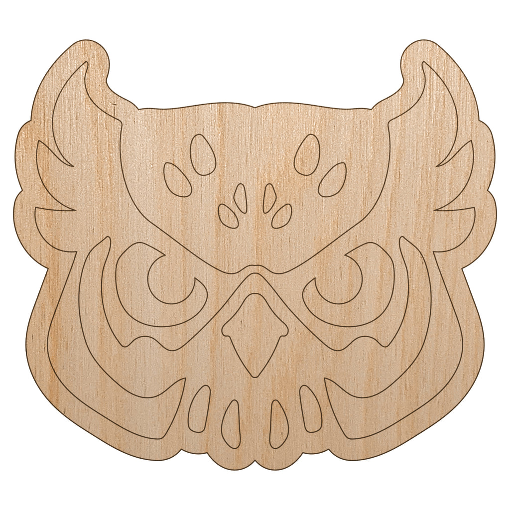 Great Horned Owl Head Unfinished Wood Shape Piece Cutout for DIY Craft Projects
