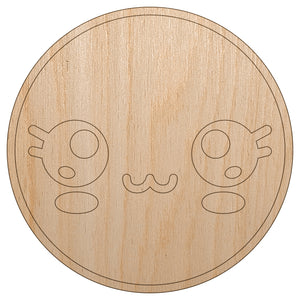 Kawaii Cute Sparkly Eyes Face Unfinished Wood Shape Piece Cutout for DIY Craft Projects