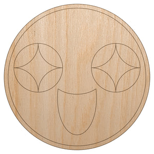 Kawaii Cute Starry Eye Excited Face Unfinished Wood Shape Piece Cutout for DIY Craft Projects