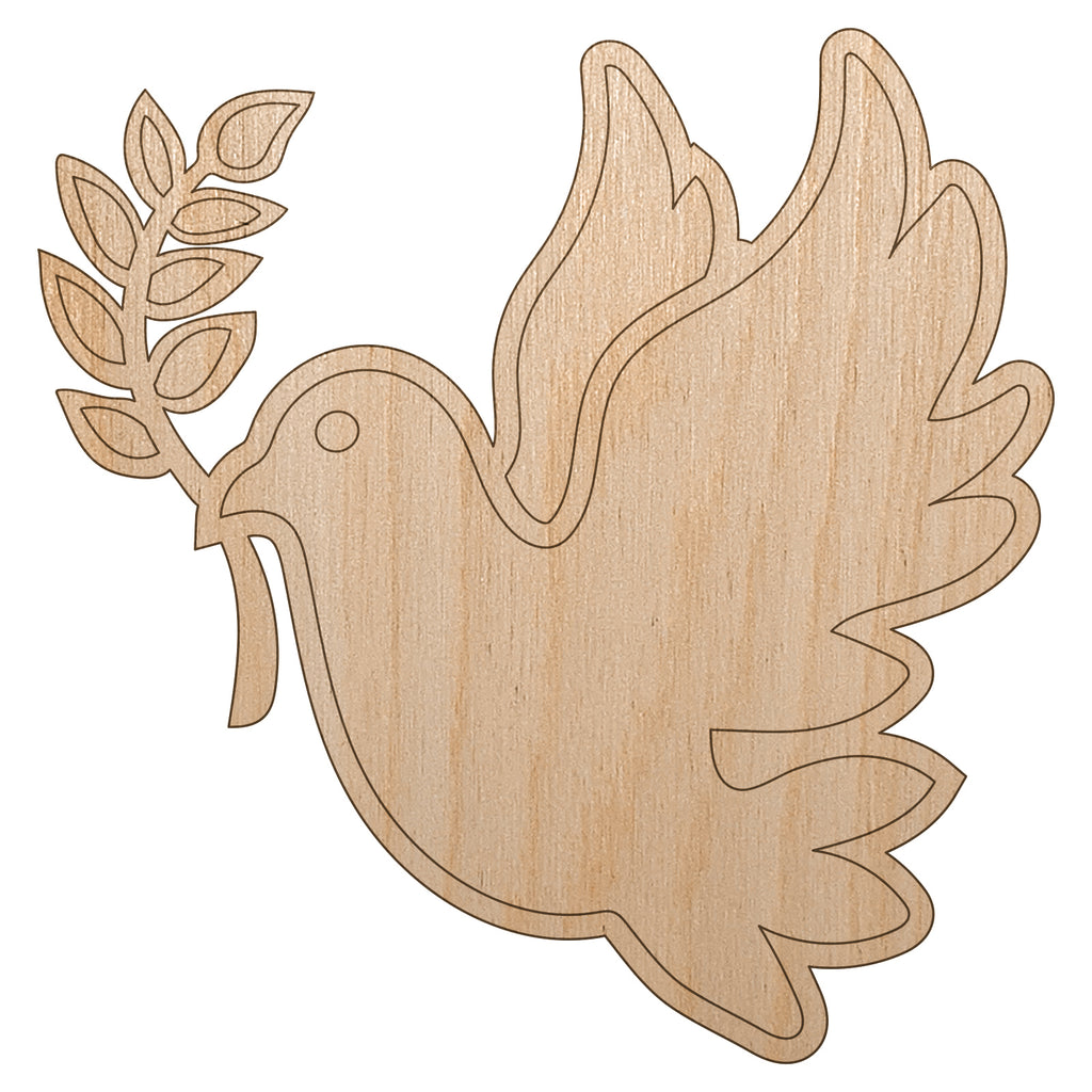 Peace Dove with Olive Branch Unfinished Wood Shape Piece Cutout for DIY Craft Projects
