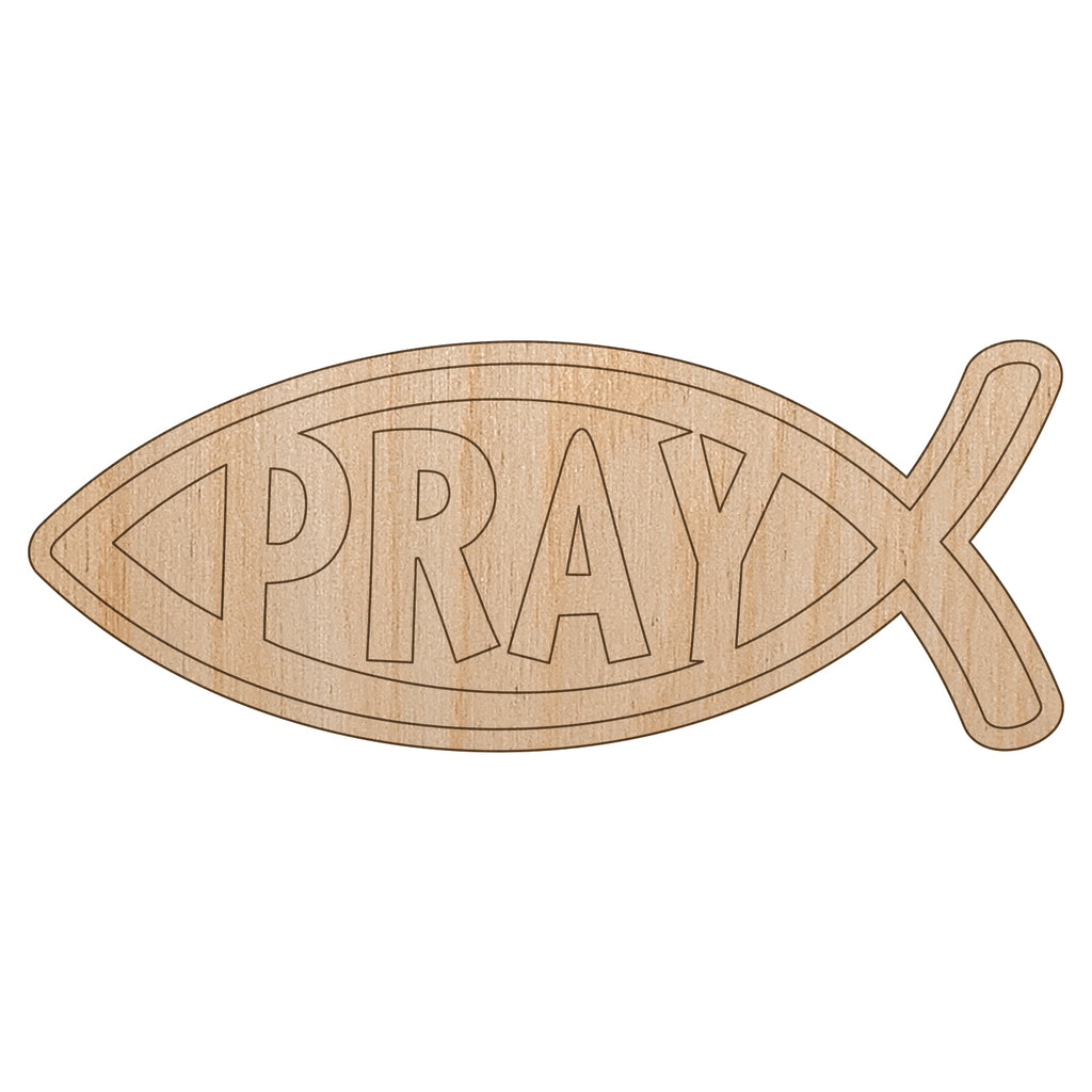 Pray Ichthys Fish Christian Sketch Unfinished Wood Shape Piece Cutout for DIY Craft Projects