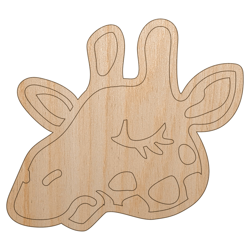 Sleepy Giraffe Head Unfinished Wood Shape Piece Cutout for DIY Craft Projects