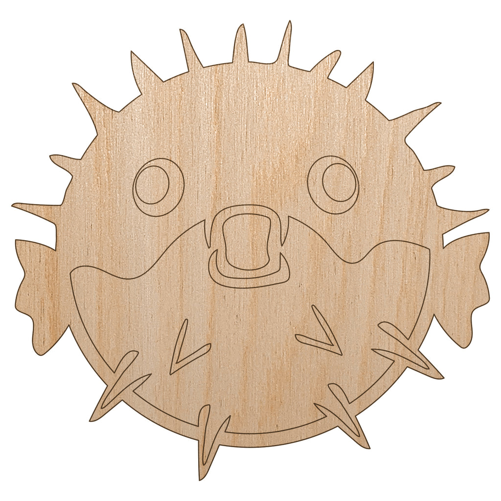 Startled Puffer Fish Unfinished Wood Shape Piece Cutout for DIY Craft Projects