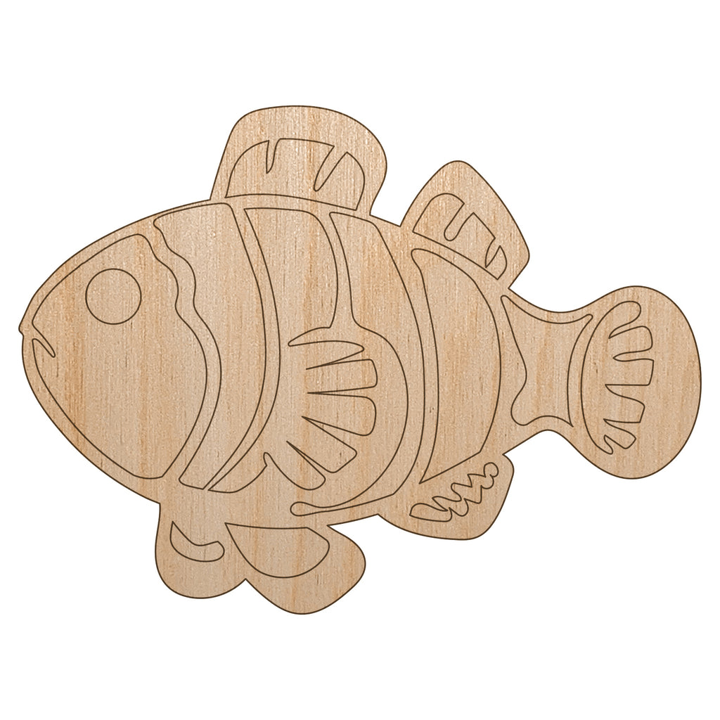 Striped Clownfish Unfinished Wood Shape Piece Cutout for DIY Craft Projects