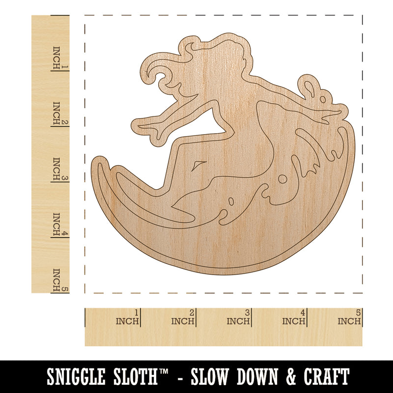 Surfing Surfer Girl on Wave Unfinished Wood Shape Piece Cutout for DIY Craft Projects