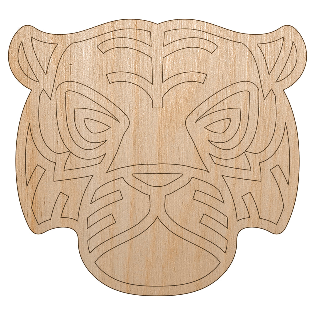 Tiger Head Icon Unfinished Wood Shape Piece Cutout for DIY Craft Projects