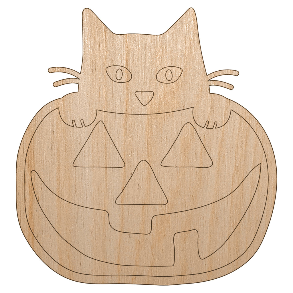Cat in Pumpkin Halloween Unfinished Wood Shape Piece Cutout for DIY Craft Projects