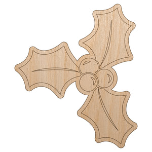 Christmas Holly Unfinished Wood Shape Piece Cutout for DIY Craft Projects