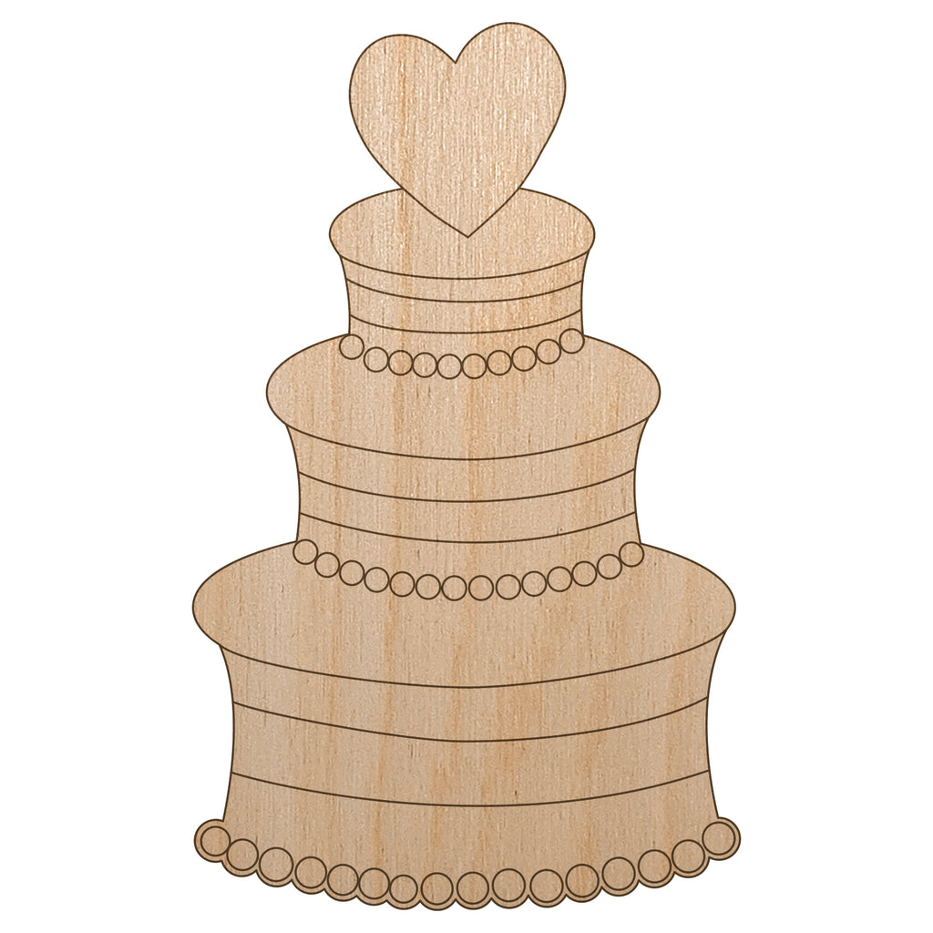 Wedding Cake with Heart Unfinished Wood Shape Piece Cutout for DIY Craft Projects