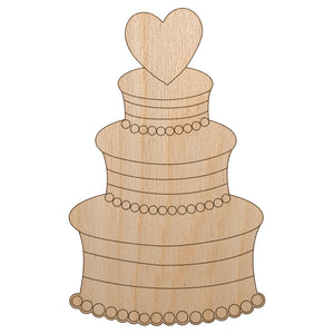 Wedding Cake with Heart Unfinished Wood Shape Piece Cutout for DIY Craft Projects