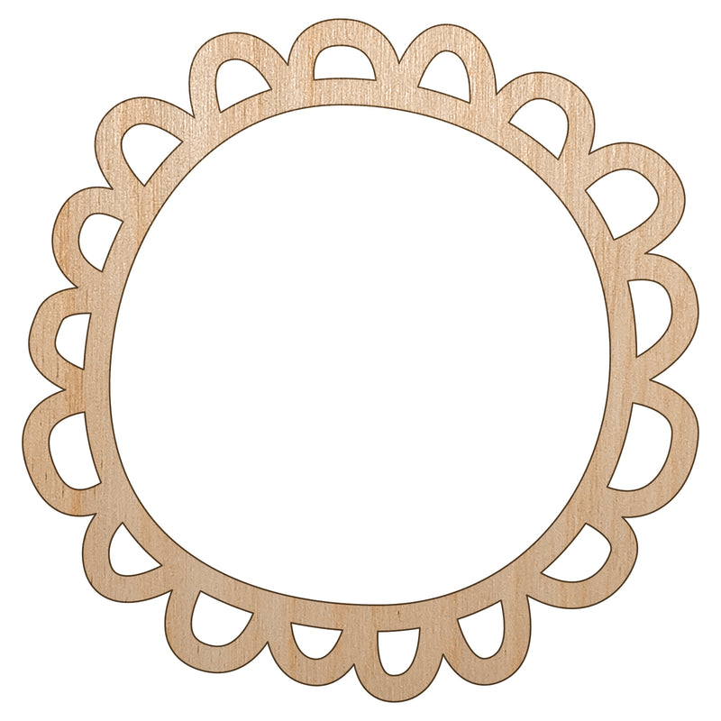 Scalloped Circle Frame Doodle Unfinished Wood Shape Piece Cutout for DIY Craft Projects