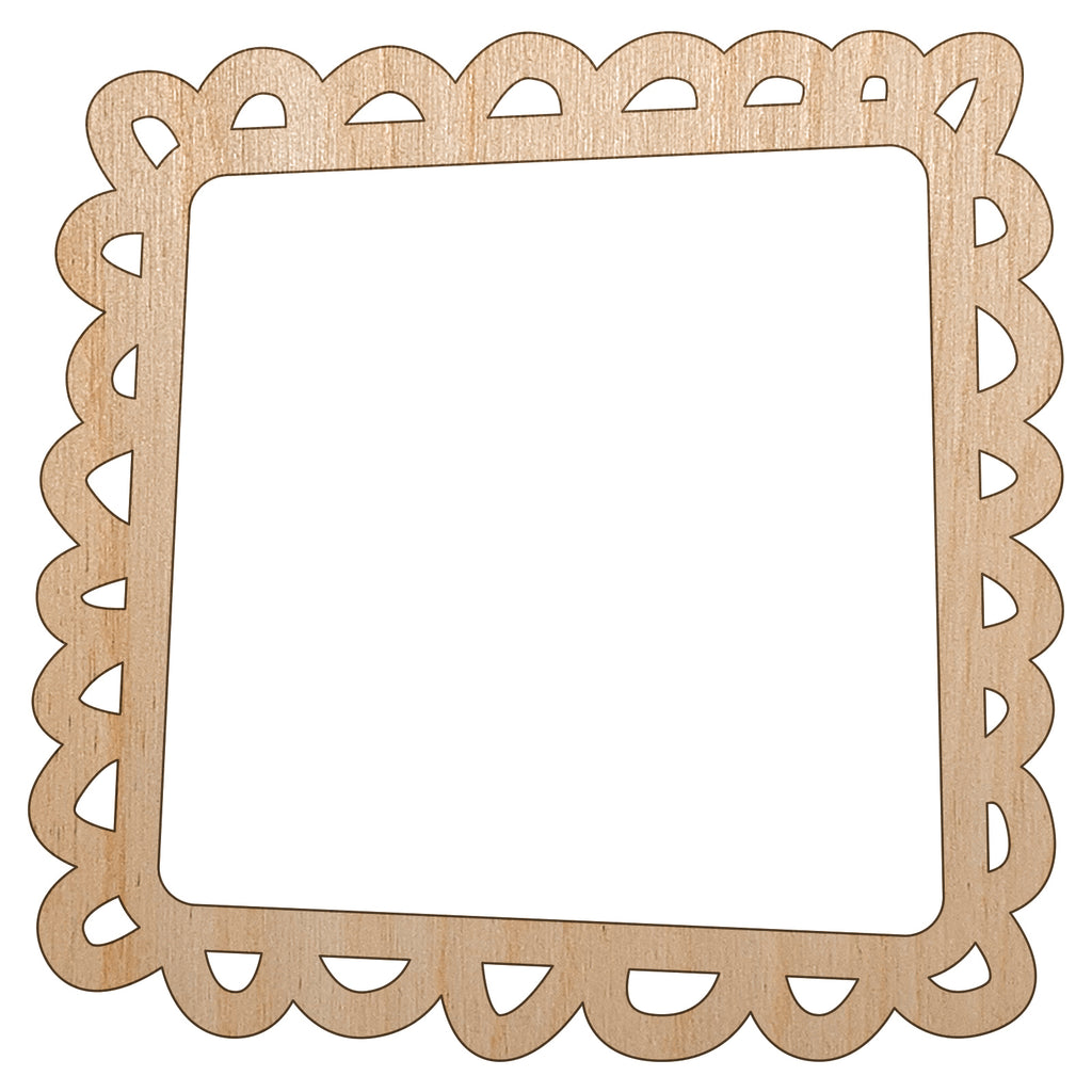 Scalloped Square Frame Doodle Unfinished Wood Shape Piece Cutout for DIY Craft Projects