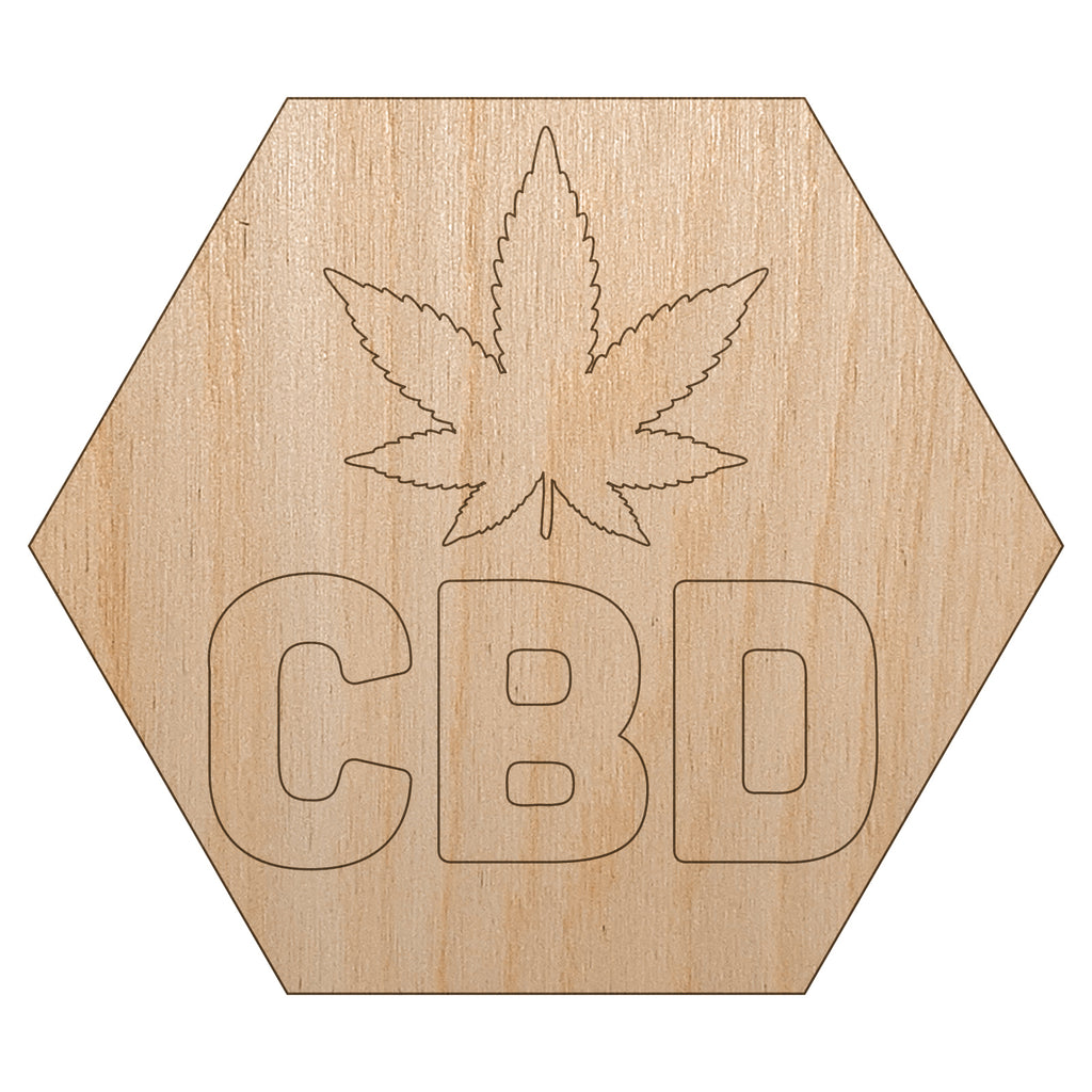 CBD Marijuana Leaf Hexagon Unfinished Wood Shape Piece Cutout for DIY Craft Projects