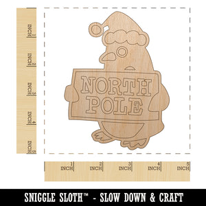 Christmas Penguin Going to North Pole Unfinished Wood Shape Piece Cutout for DIY Craft Projects