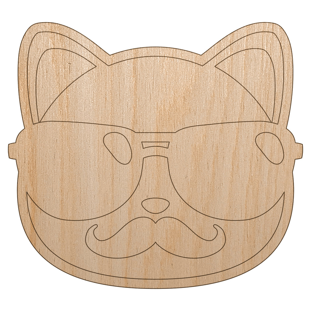 Cool Cat with Sunglasses and Mustache Unfinished Wood Shape Piece Cutout for DIY Craft Projects