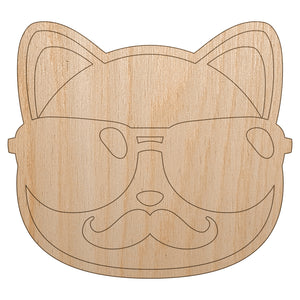 Cool Cat with Sunglasses and Mustache Unfinished Wood Shape Piece Cutout for DIY Craft Projects