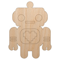 Cute Little Robot with a Heart Unfinished Wood Shape Piece Cutout for DIY Craft Projects