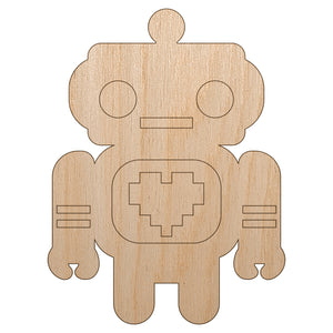 Cute Little Robot with a Heart Unfinished Wood Shape Piece Cutout for DIY Craft Projects