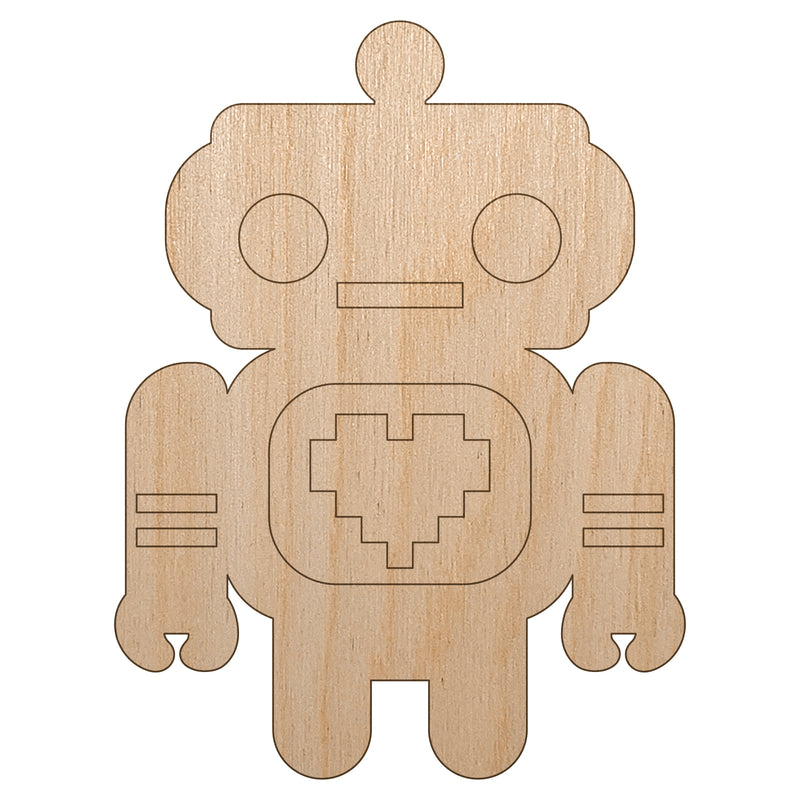 Cute Little Robot with a Heart Unfinished Wood Shape Piece Cutout for DIY Craft Projects