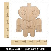 Cute Little Robot with a Heart Unfinished Wood Shape Piece Cutout for DIY Craft Projects