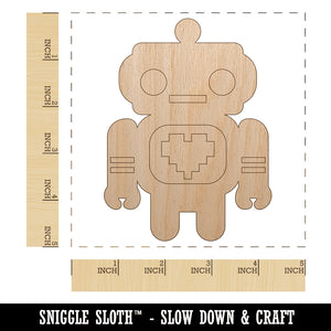 Cute Little Robot with a Heart Unfinished Wood Shape Piece Cutout for DIY Craft Projects