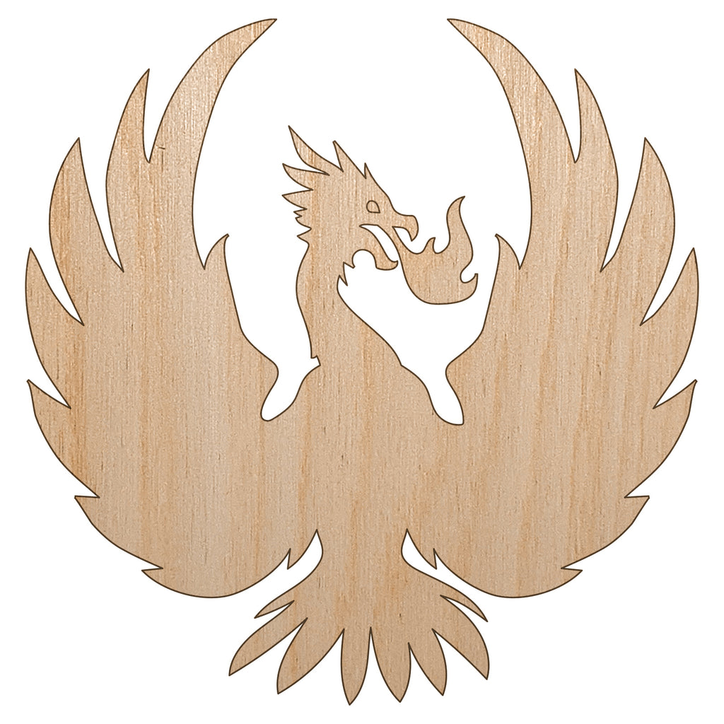 Fire Phoenix Bird Rising Unfinished Wood Shape Piece Cutout for DIY Craft Projects