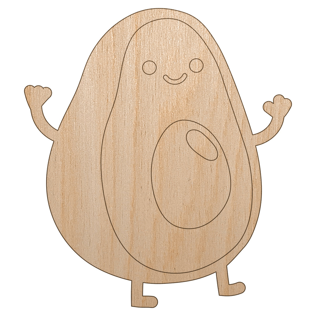 Friendly Avocado Buddy Unfinished Wood Shape Piece Cutout for DIY Craft Projects