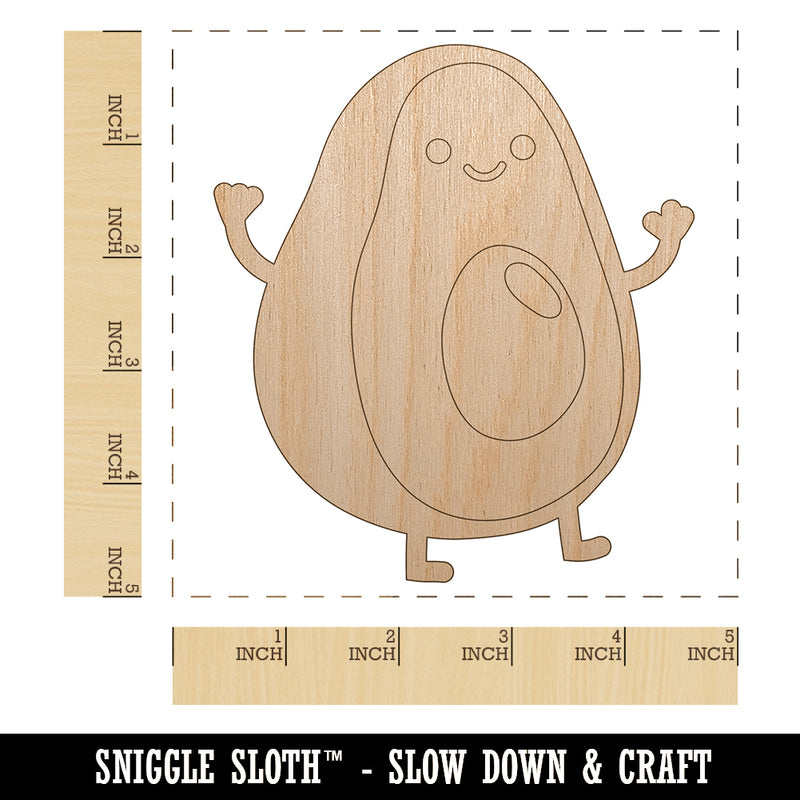 Friendly Avocado Buddy Unfinished Wood Shape Piece Cutout for DIY Craft Projects