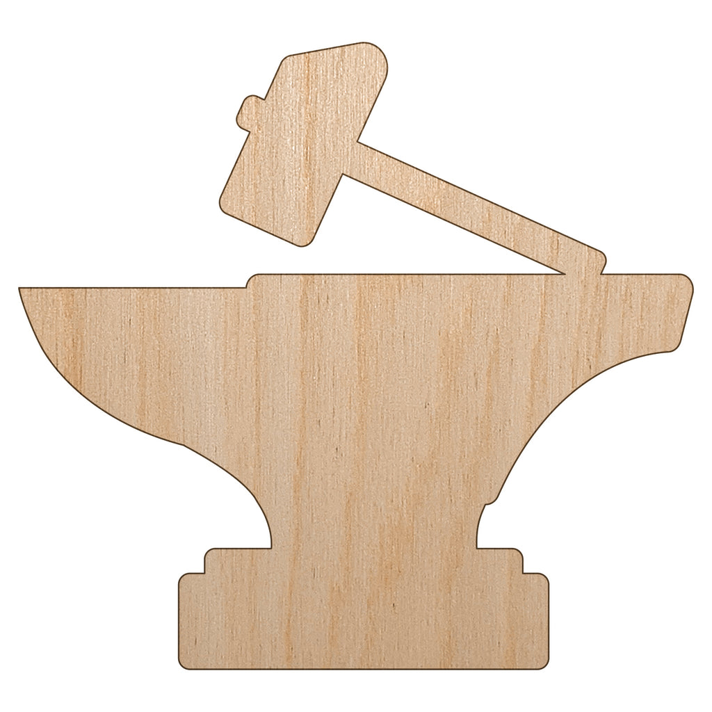 Hammer and Anvil Blacksmith Icon Unfinished Wood Shape Piece Cutout for DIY Craft Projects