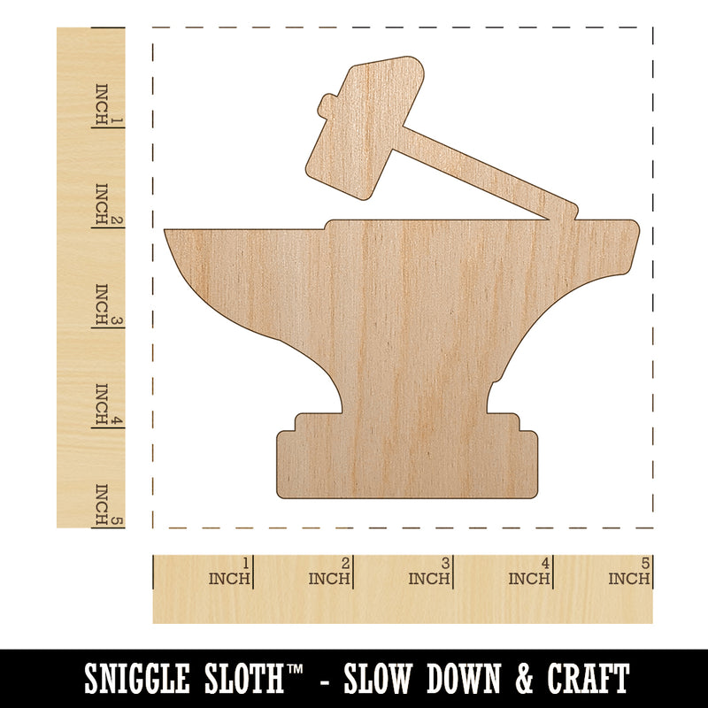 Hammer and Anvil Blacksmith Icon Unfinished Wood Shape Piece Cutout for DIY Craft Projects