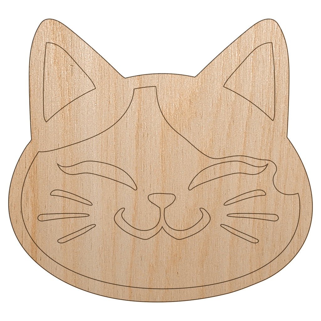 Happy Spotted Cat Face Unfinished Wood Shape Piece Cutout for DIY Craft Projects