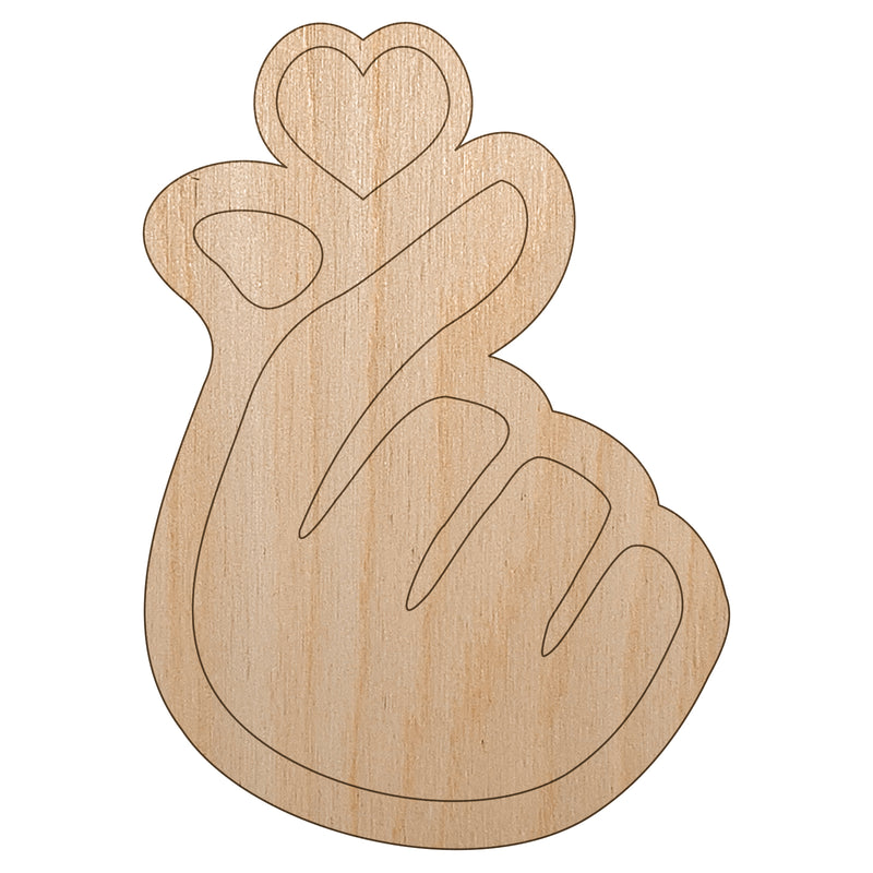 Heart Fingers Gesture of Love Unfinished Wood Shape Piece Cutout for DIY Craft Projects