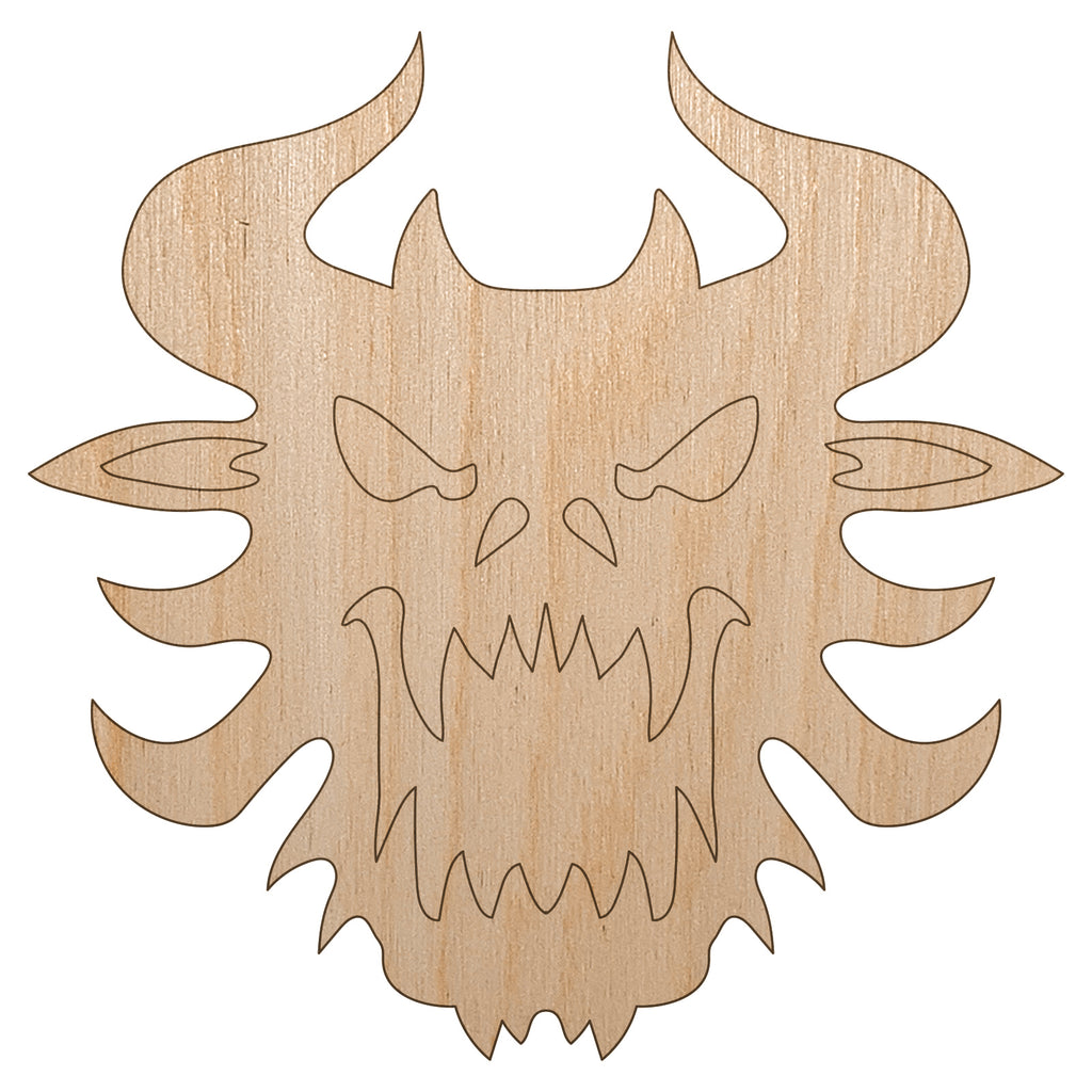 Horned Monster Demon Head Unfinished Wood Shape Piece Cutout for DIY Craft Projects