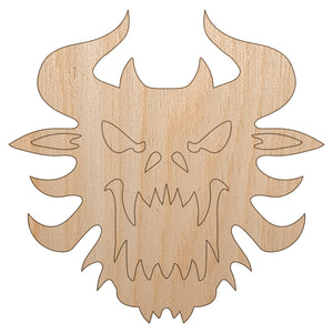 Horned Monster Demon Head Unfinished Wood Shape Piece Cutout for DIY Craft Projects