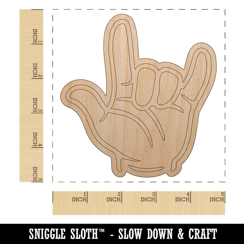 I Love You Hand Sign Language Unfinished Wood Shape Piece Cutout for DIY Craft Projects